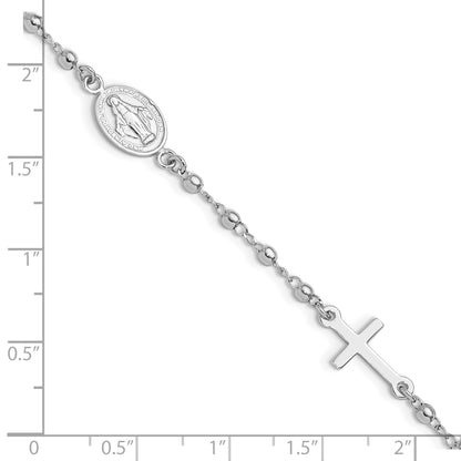 Sterling Silver Rh-plated 6.5in w/1in ext Rosary Bracelet