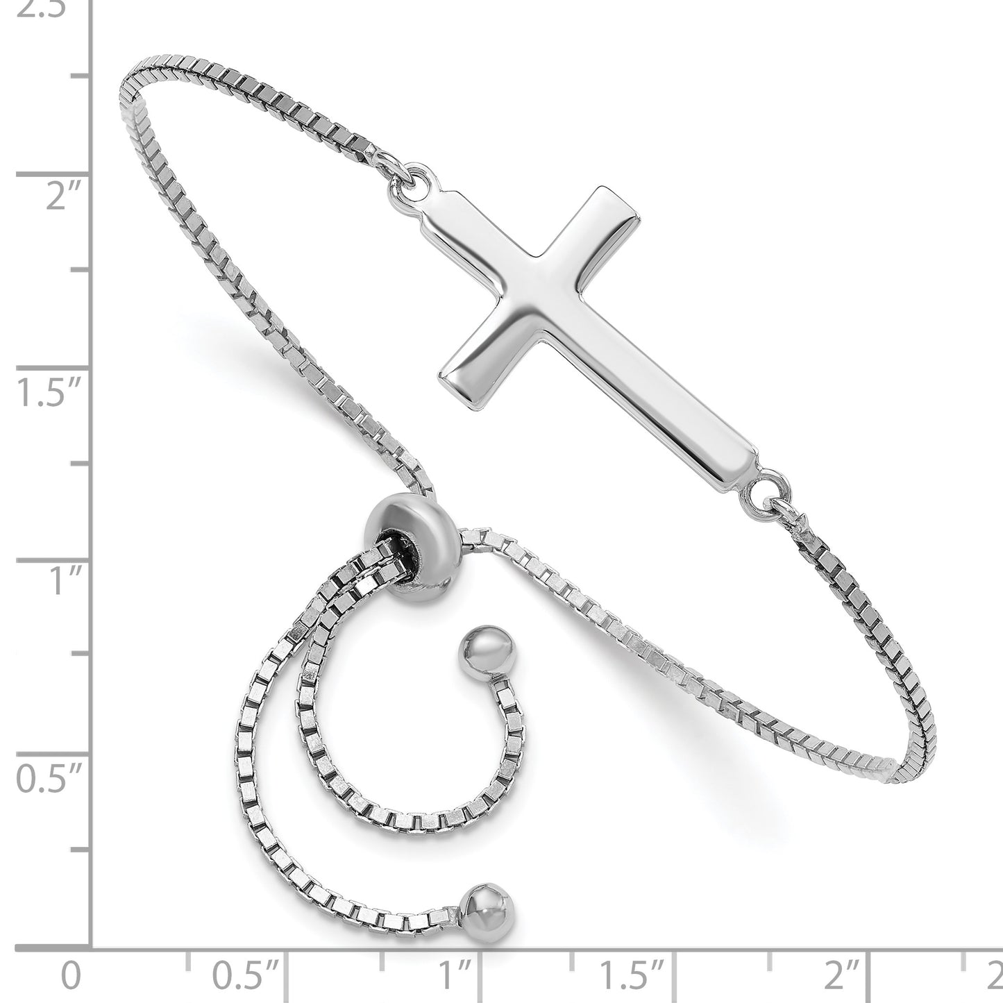 Sterling Silver Rhodium-plated Polished Cross Adjustable Bracelet
