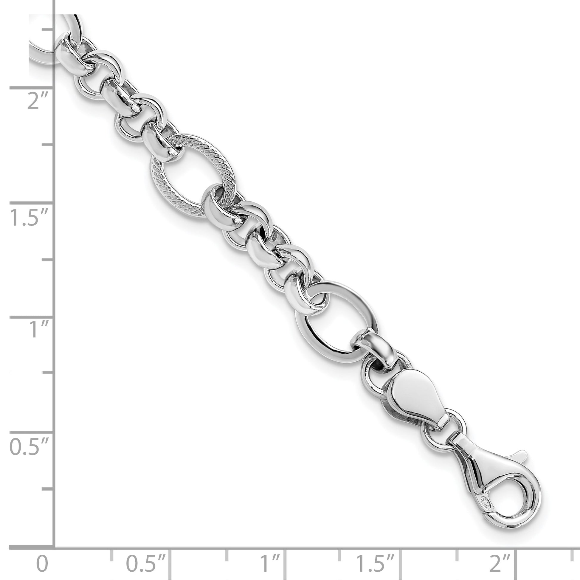 Sterling Silver Rhodium-plated Polished/Textured Fancy Link 7.5in Bracelet