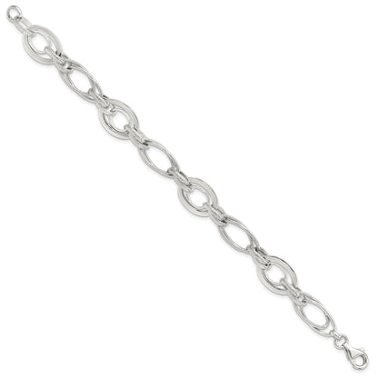 Sterling Silver Rhodium-plated Polished/Textured Link 7.5in Bracelet