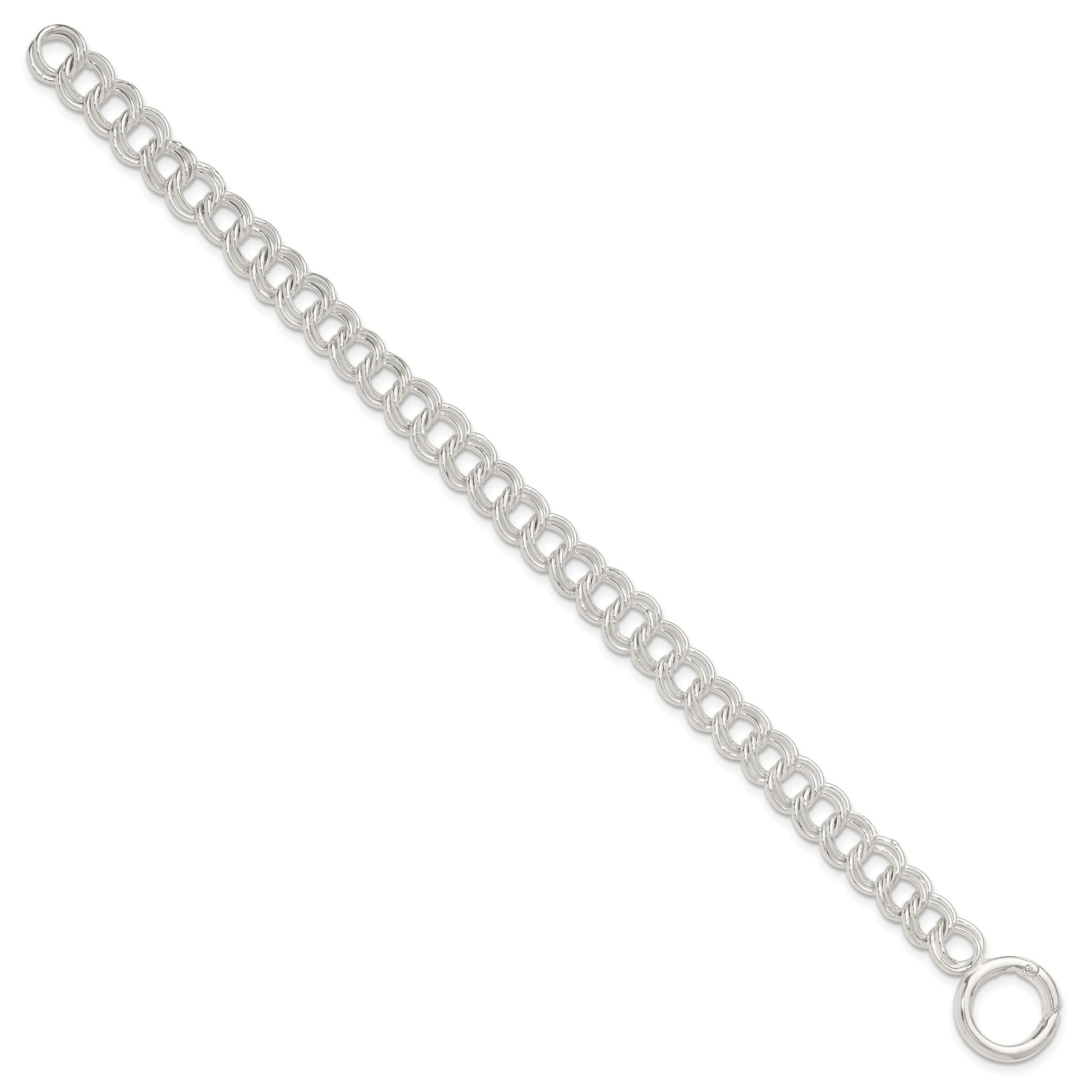 Sterling Silver Polished Double Link 8in Charm Bracelet