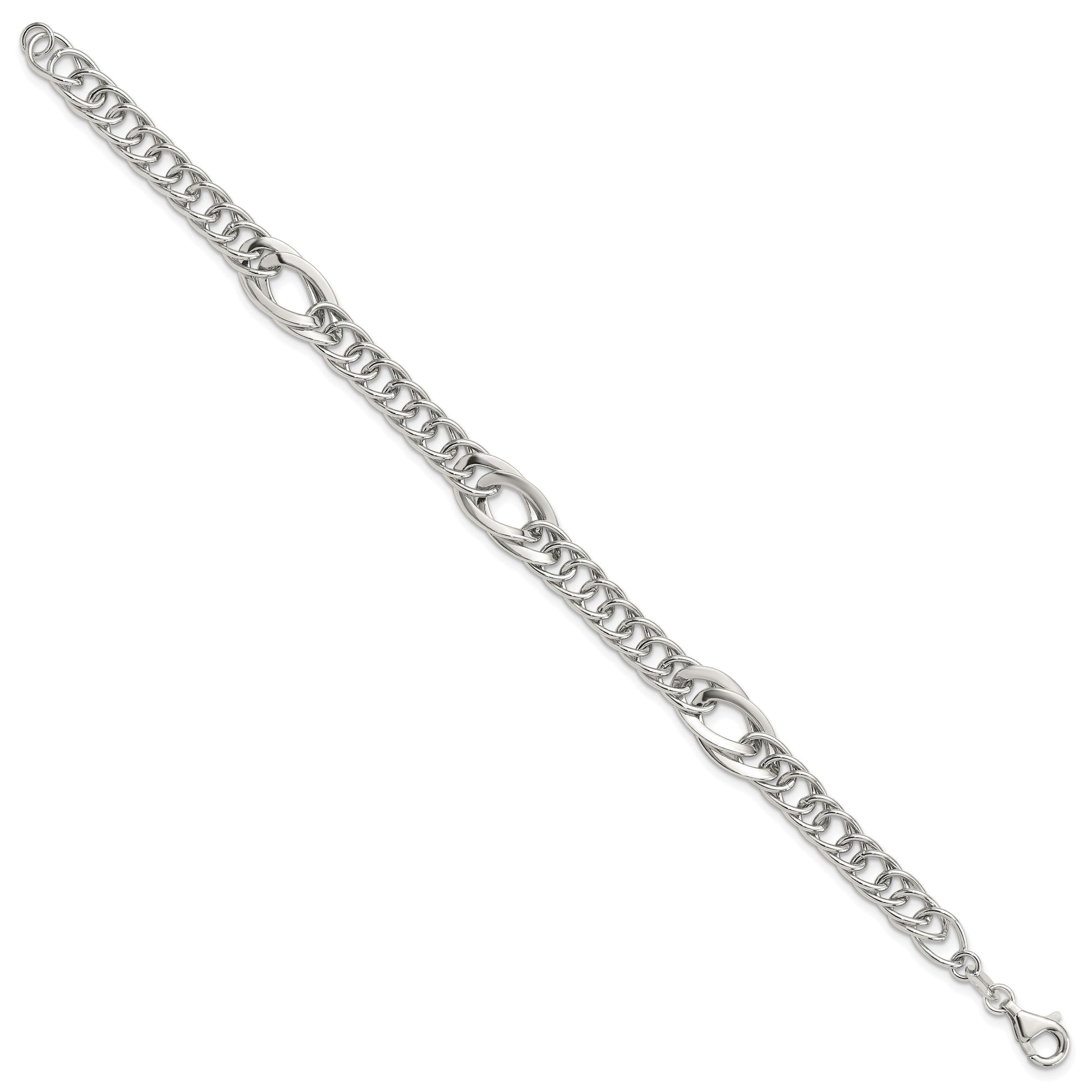 Sterling Silver Rhodium-plated Polished Fancy Link 7.5in Bracelet