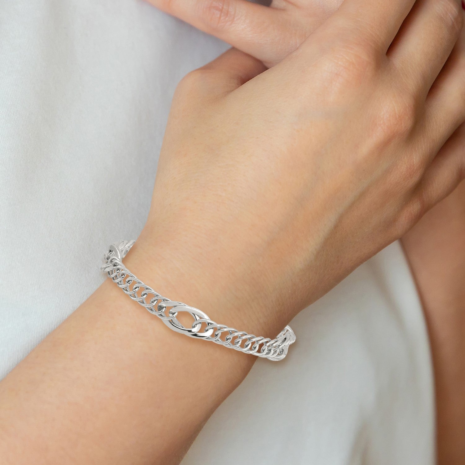 Sterling Silver Rhodium-plated Polished Fancy Link 7.5in Bracelet