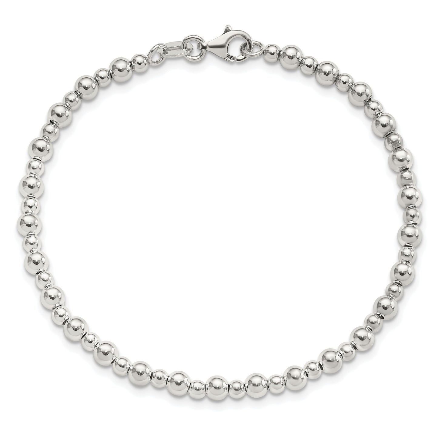 Sterling Silver Rhodium-plated Beaded 7.5in Bracelet