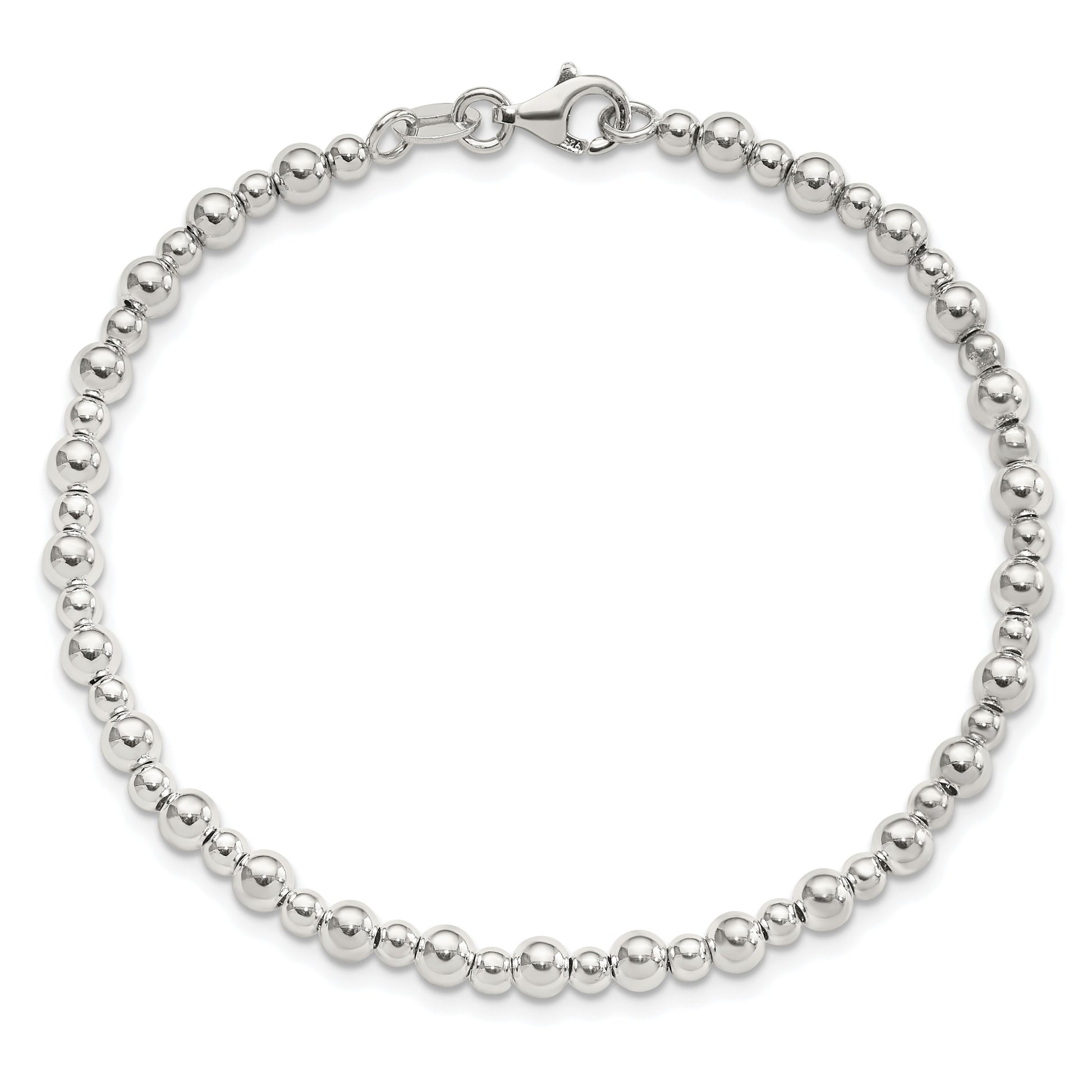 Sterling Silver Rhodium-plated Beaded 7.5in Bracelet