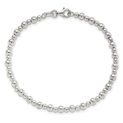 Sterling Silver Rhodium-plated Beaded 7.5in Bracelet