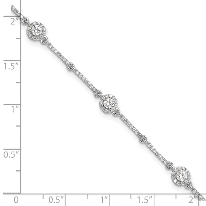 Sterling Silver Rhodium-plated CZ Link 7in w/1in ext. Bracelet