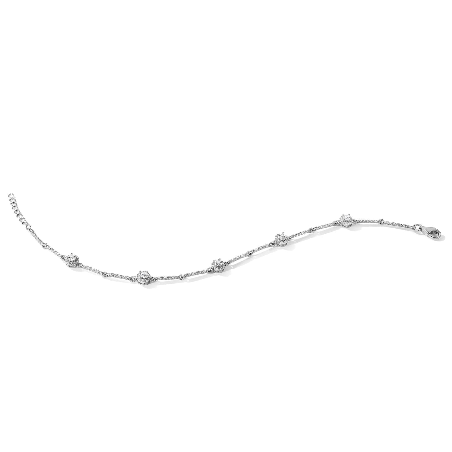 Sterling Silver Rhodium-plated CZ Link 7in w/1in ext. Bracelet