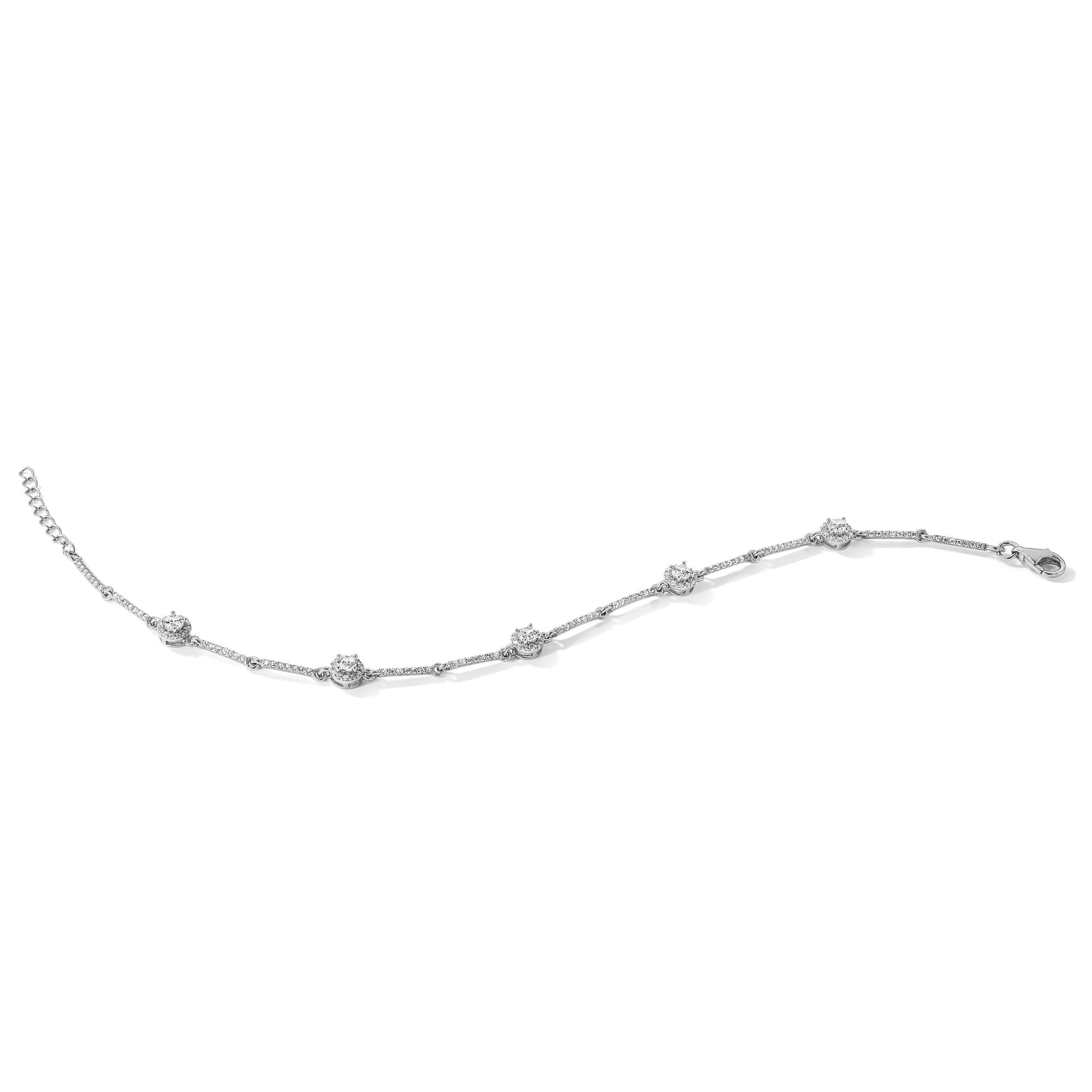 Sterling Silver Rhodium-plated CZ Link 7in w/1in ext. Bracelet