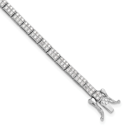 Sterling Silver Rhodium-plated Micro Pave CZ 7.5in Bracelet