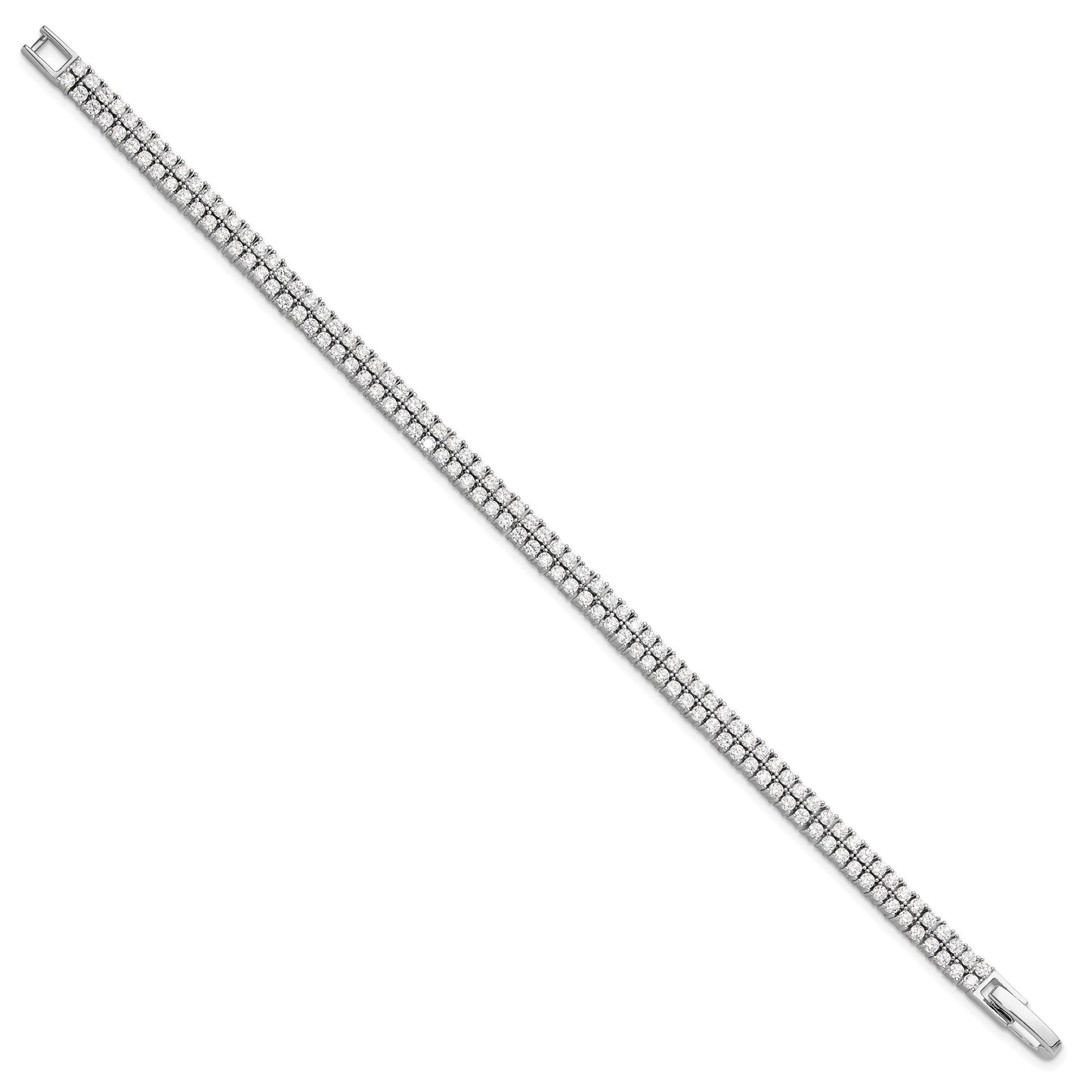 Sterling Silver Rhodium-plated Double Row CZ 7.25in Tennis Bracelet