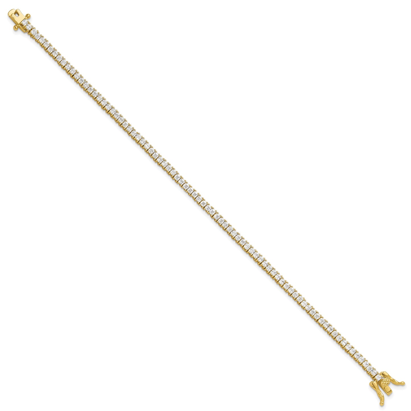 Sterling Silver Gold-tone 3mm Princess Cut CZ 7.75in Tennis Bracelet