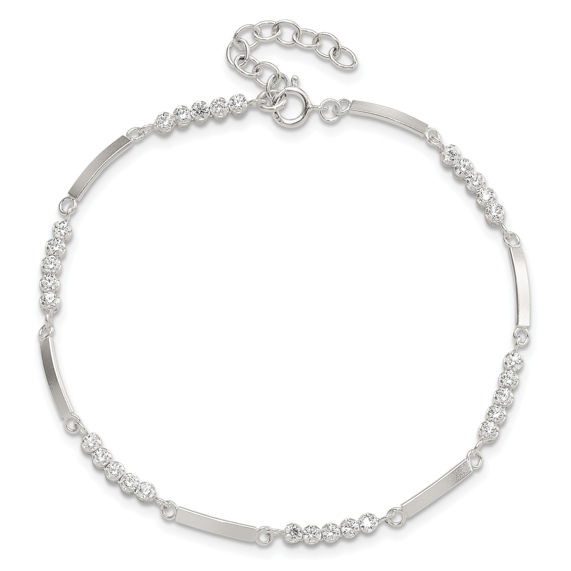 Sterling Silver Rhodium-plated CZ 7.25in w/1in ext. Bracelet