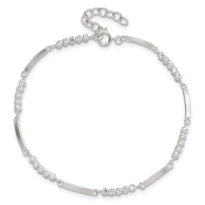 Sterling Silver Rhodium-plated CZ 7.25in w/1in ext. Bracelet