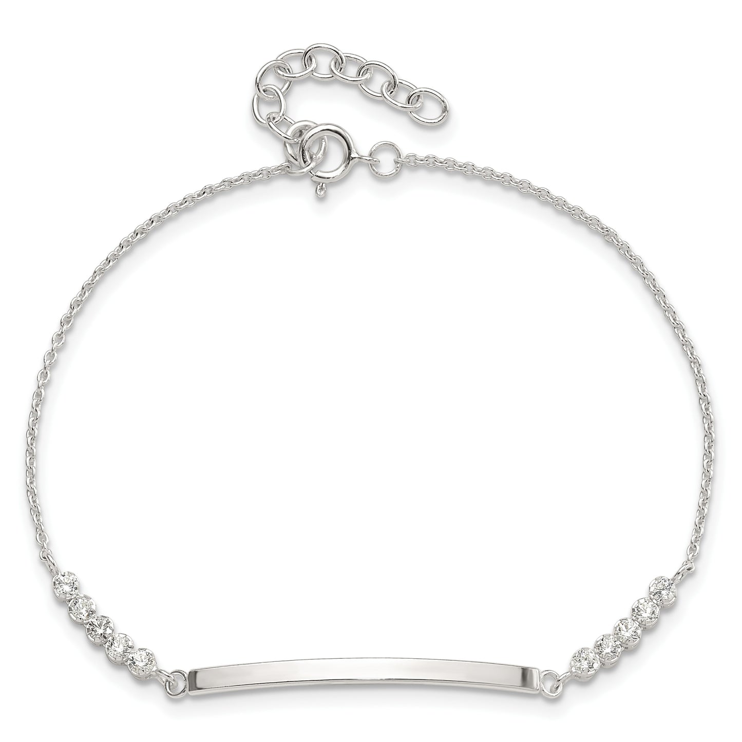 Sterling Silver Rhodium-plated CZ 7in w/1in ext. ID Bracelet