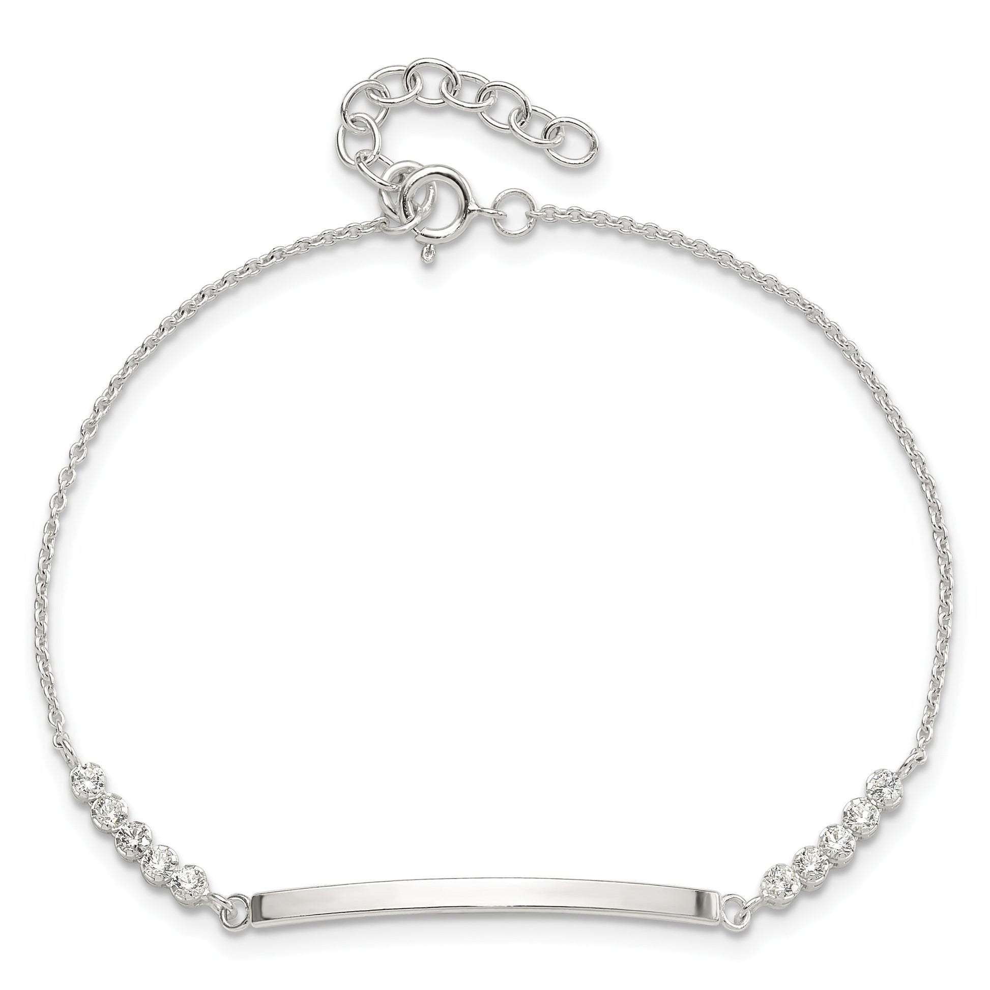 Sterling Silver Rhodium-plated CZ 7in w/1in ext. ID Bracelet