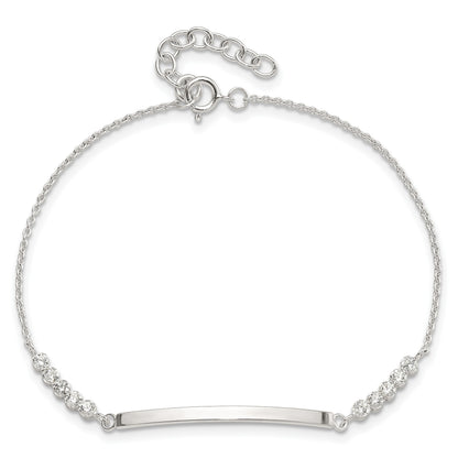 Sterling Silver Rhodium-plated CZ 7in w/1in ext. ID Bracelet