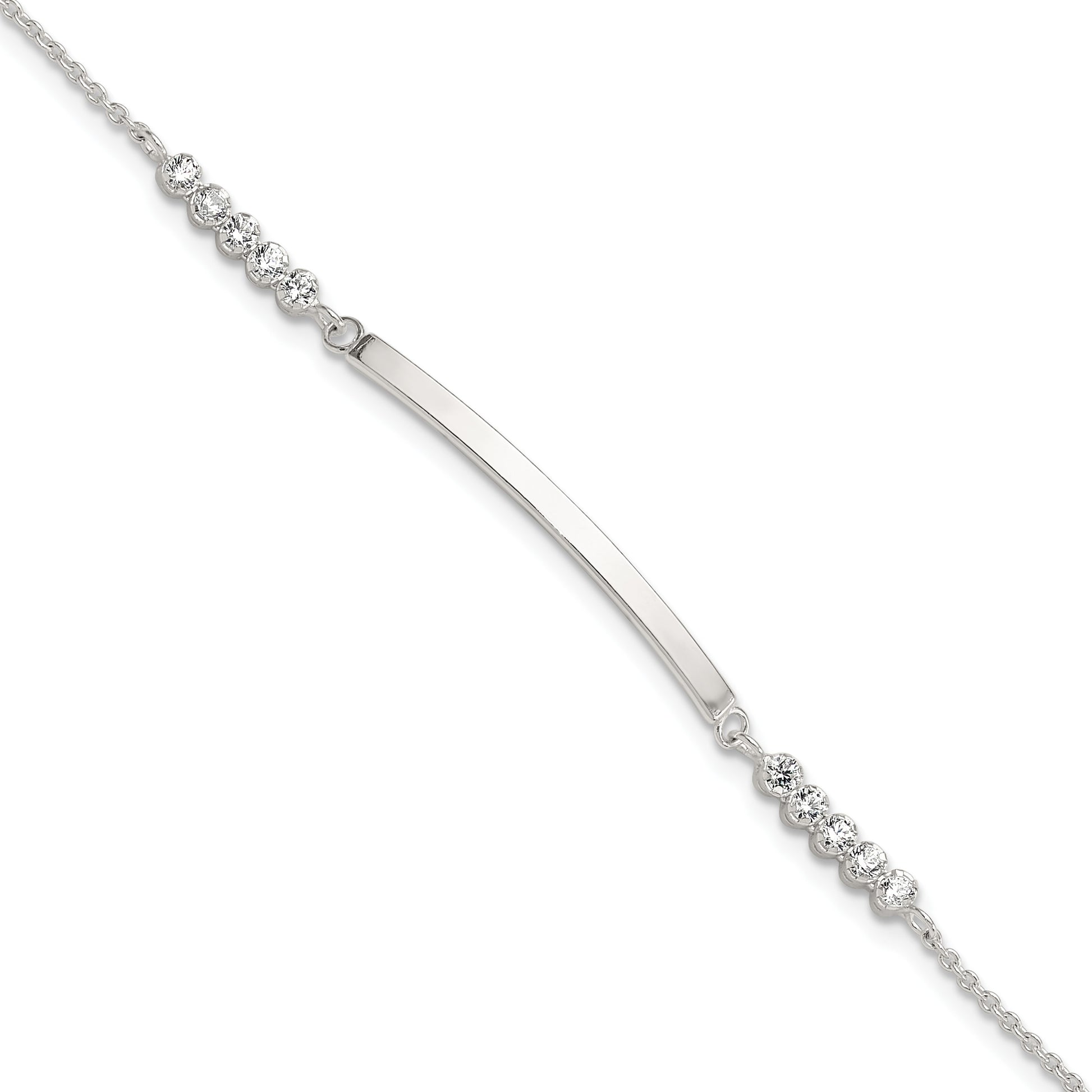 Sterling Silver Rhodium-plated CZ 7in w/1in ext. ID Bracelet