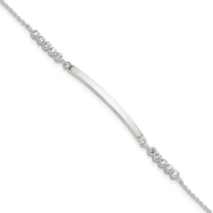 Sterling Silver Rhodium-plated CZ 7in w/1in ext. ID Bracelet