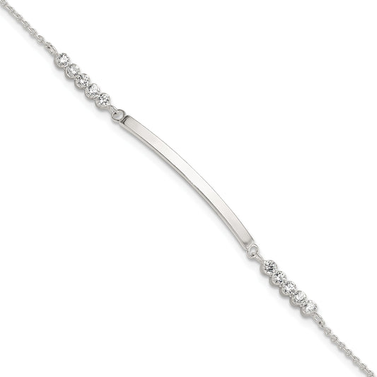 Sterling Silver Rhodium-plated CZ 7in w/1in ext. ID Bracelet