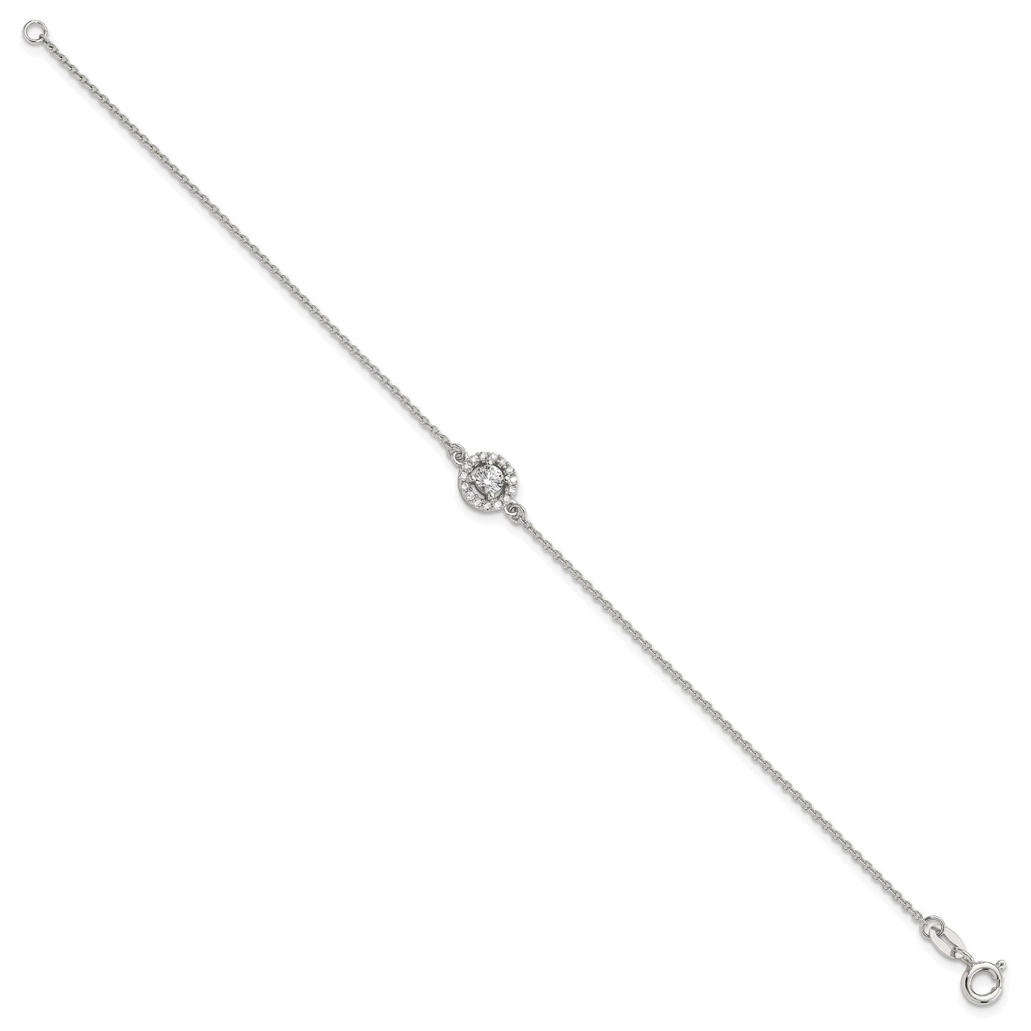 Sterling Silver Rhodium-plated Halo CZ 7.25in Bracelet