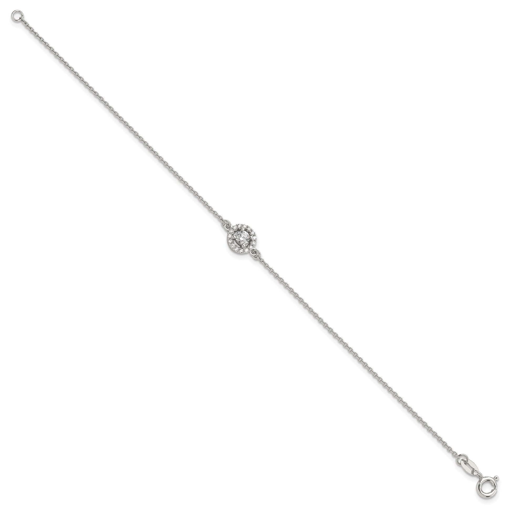 Sterling Silver Rhodium-plated Halo CZ 7.25in Bracelet