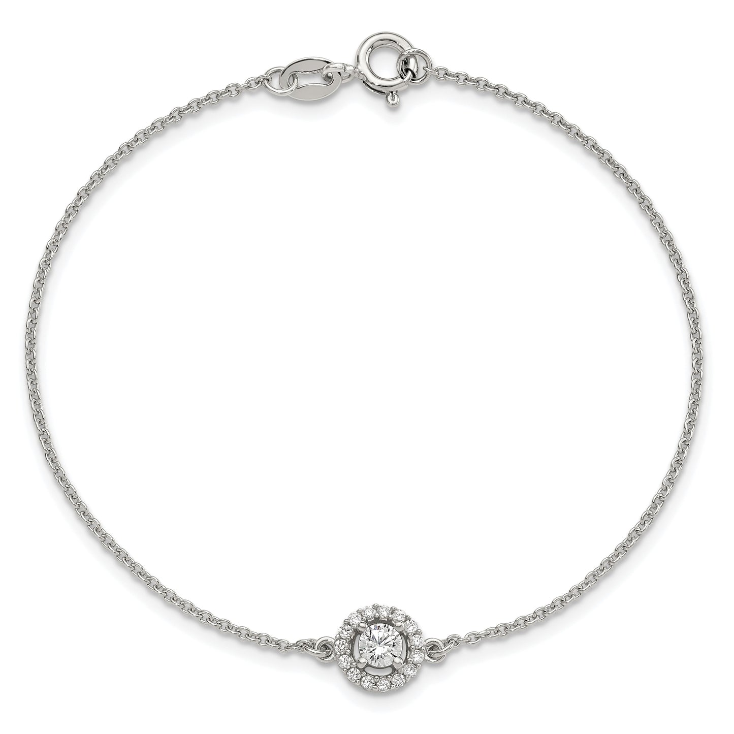 Sterling Silver Rhodium-plated Halo CZ 7.25in Bracelet