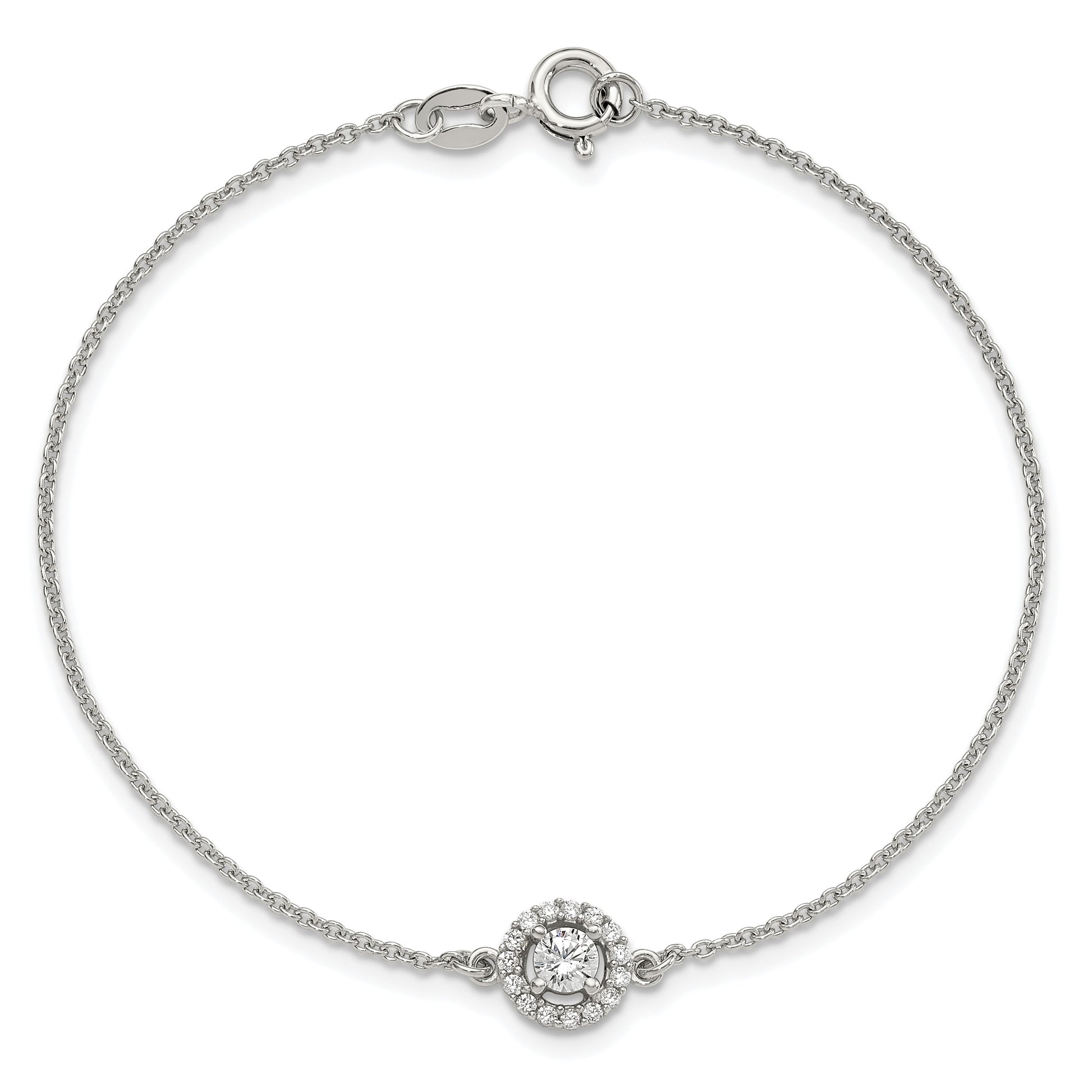 Sterling Silver Rhodium-plated Halo CZ 7.25in Bracelet