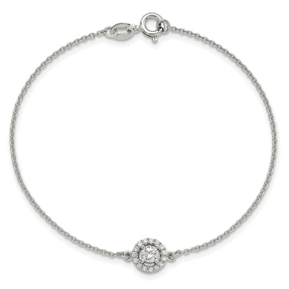 Sterling Silver Rhodium-plated Halo CZ 7.25in Bracelet