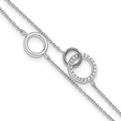Sterling Silver RH-plated CZ Double Strand Circles w/1.25in Ext Bracelet