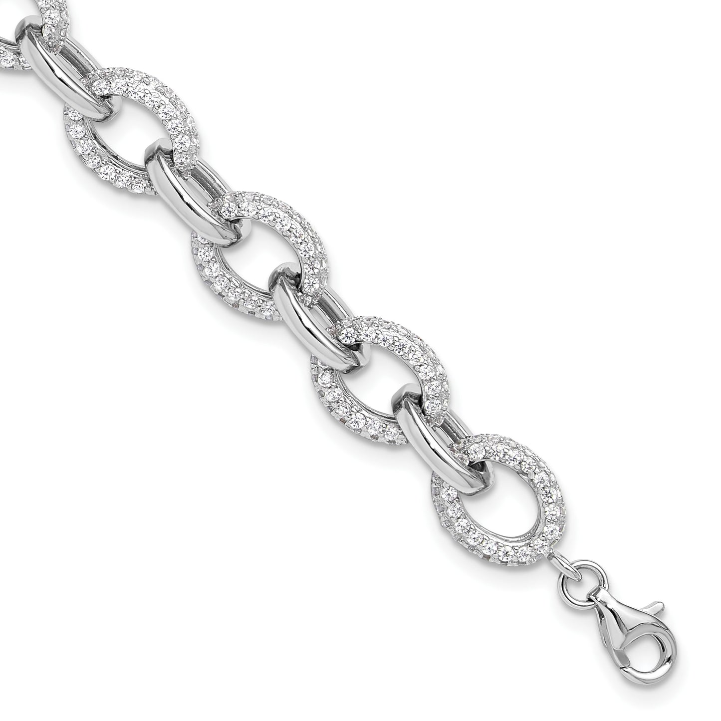 Sterling Silver Rhodium-plated Micro Pave CZ Rolo Link 7.5in Bracelet