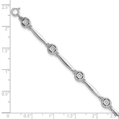 Sterling Silver Rhodium-plated Polished CZ w/ 2.25in ext. Bracelet