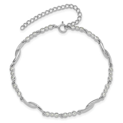 Sterling Silver Rhodium-plated Polished CZ w/2in ext. Bracelet