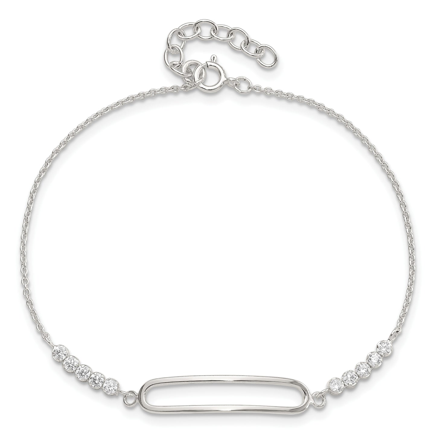 Sterling Silver Rhodium-plated CZ 7in with .75in ext. Bracelet