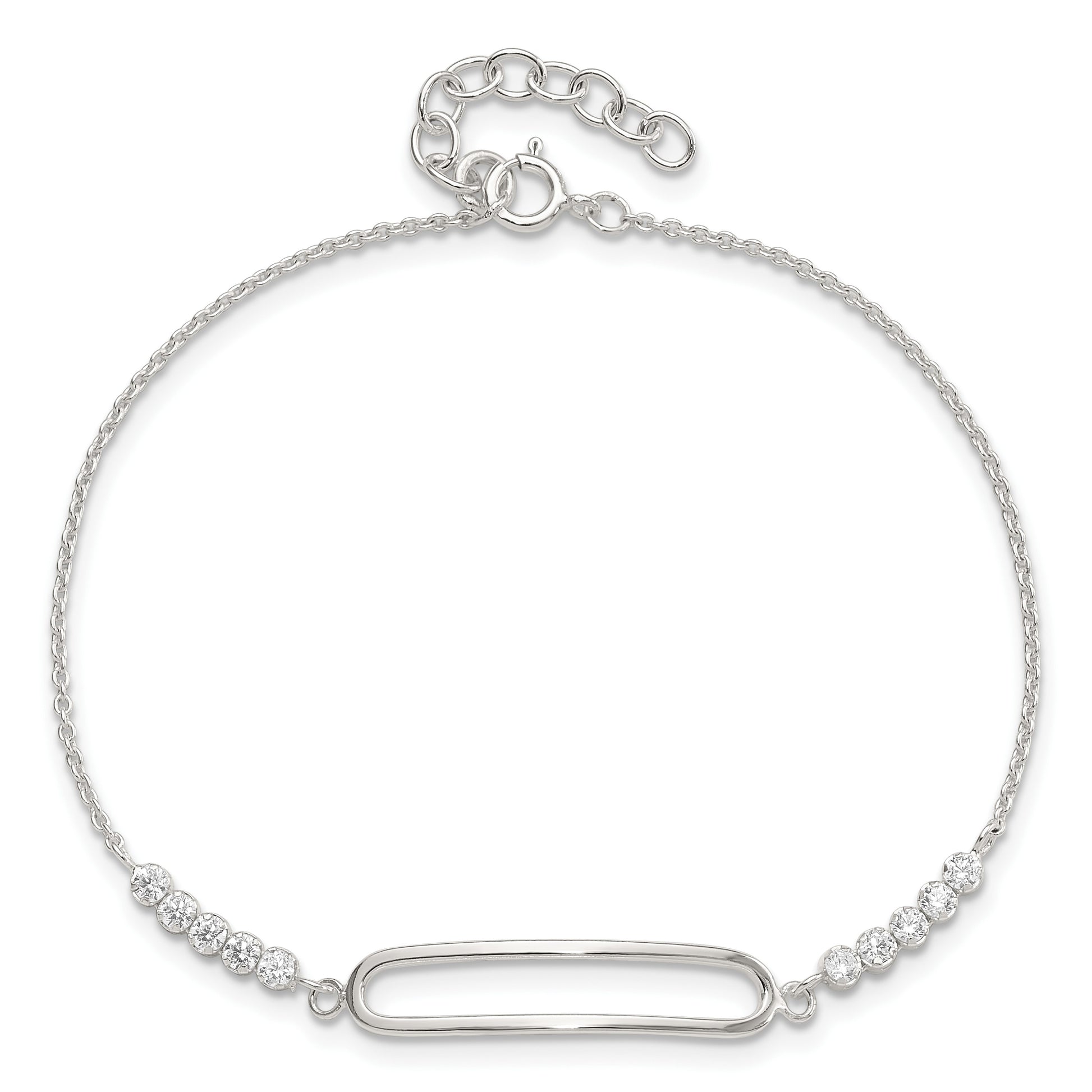 Sterling Silver Rhodium-plated CZ 7in with .75in ext. Bracelet