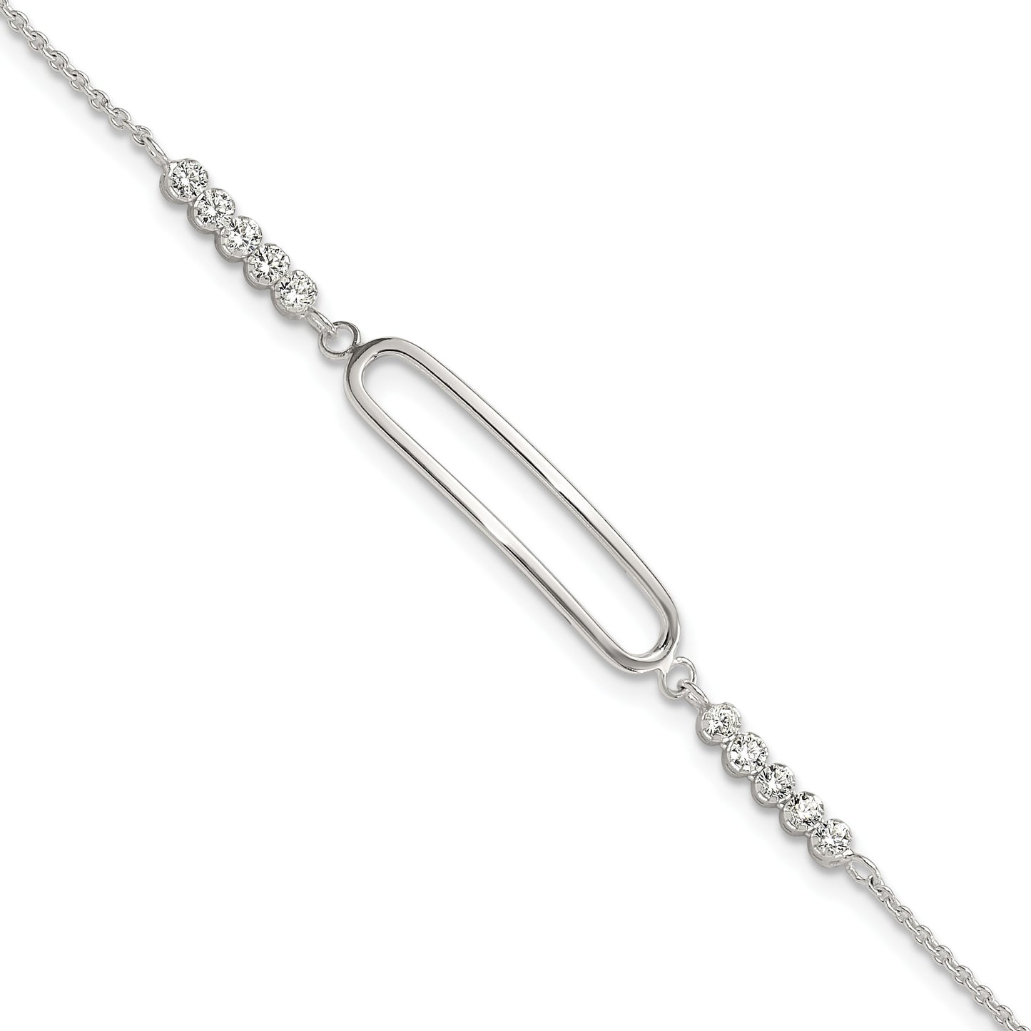 Sterling Silver Rhodium-plated CZ 7in with .75in ext. Bracelet