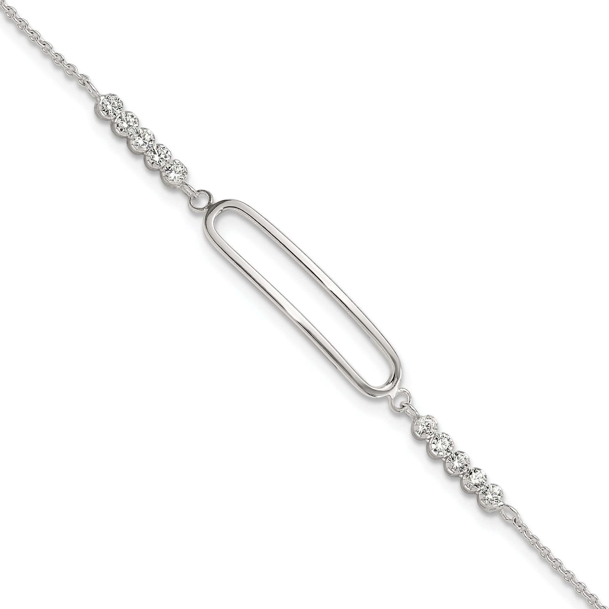 Sterling Silver Rhodium-plated CZ 7in with .75in ext. Bracelet