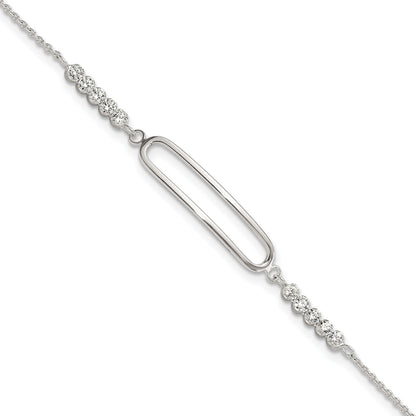 Sterling Silver Rhodium-plated CZ 7in with .75in ext. Bracelet