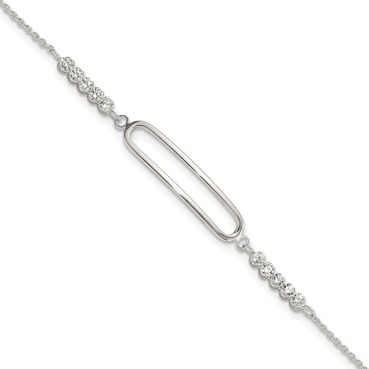 Sterling Silver Rhodium-plated CZ 7in with .75in ext. Bracelet