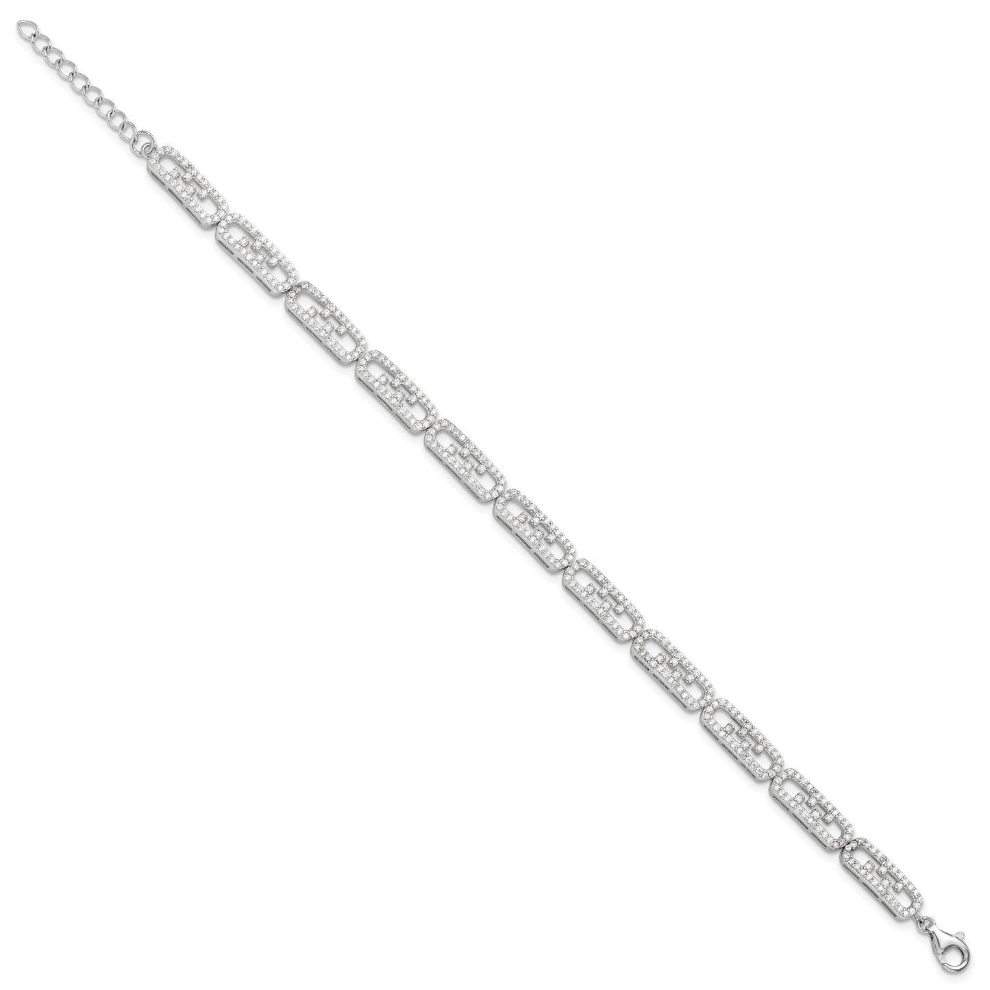 Sterling Silver Rhodium-plated CZ Fancy w/1in ext. Bracelet