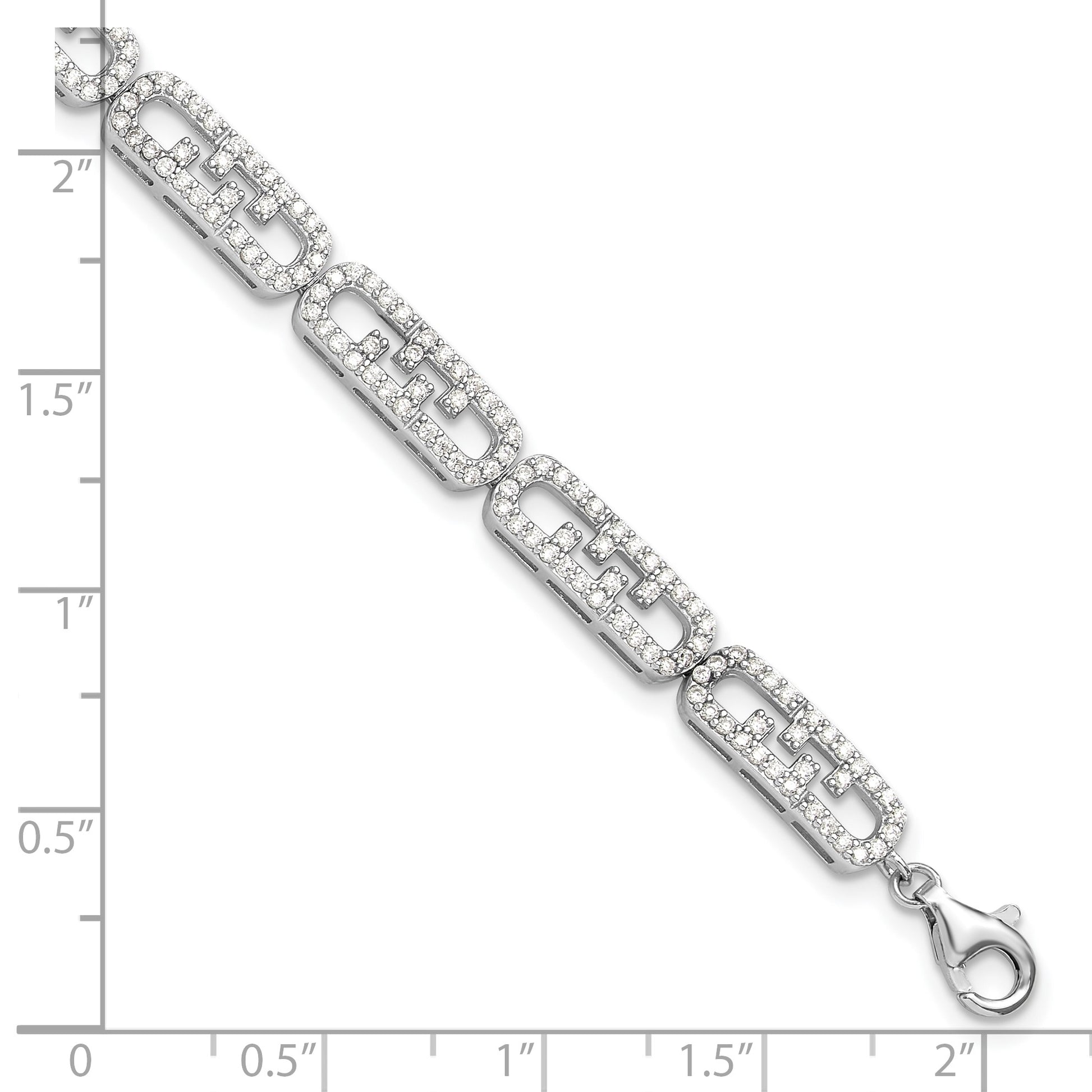 Sterling Silver Rhodium-plated CZ Fancy w/1in ext. Bracelet