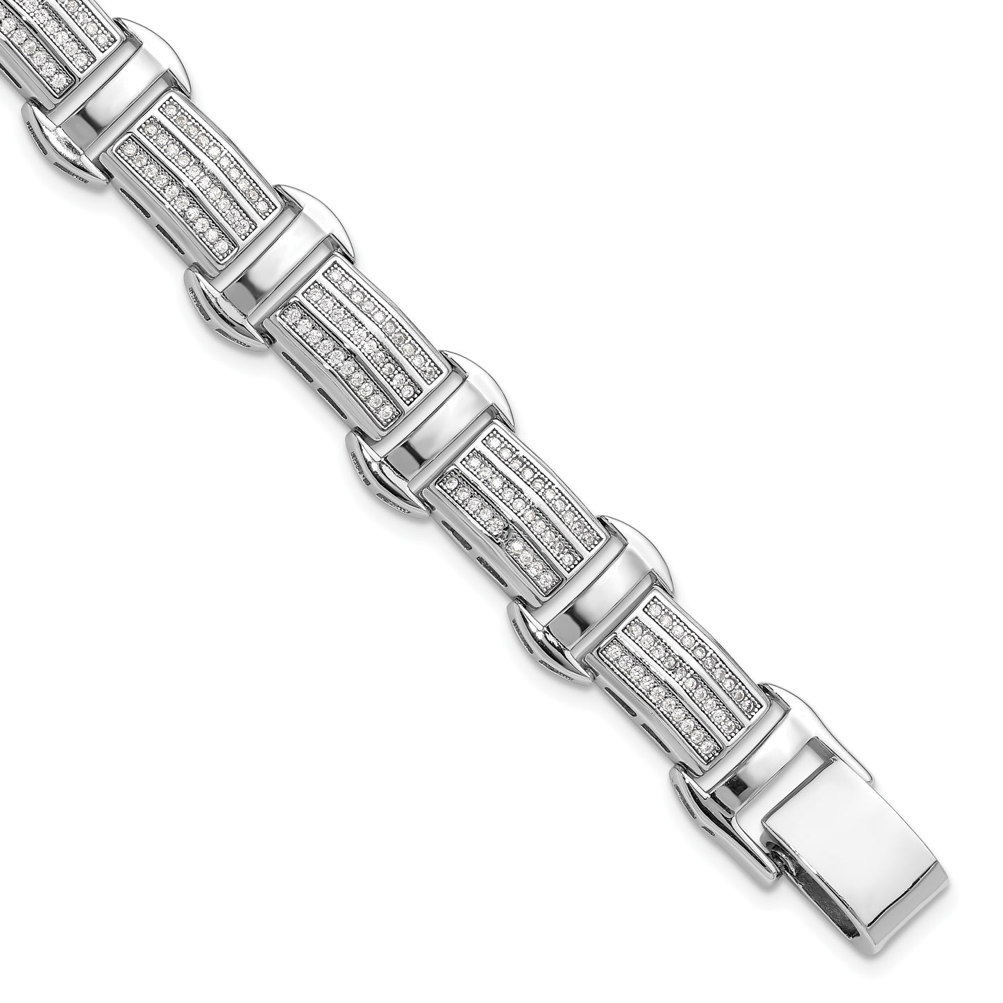 Sterling Silver Rhodium-plated Polished CZ 7.5in Link Bracelet