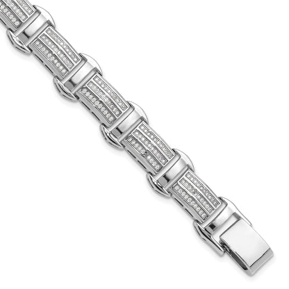Sterling Silver Rhodium-plated Polished CZ 7.5in Link Bracelet