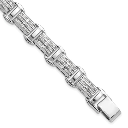 Sterling Silver Rhodium-plated Polished CZ 7.5in Link Bracelet