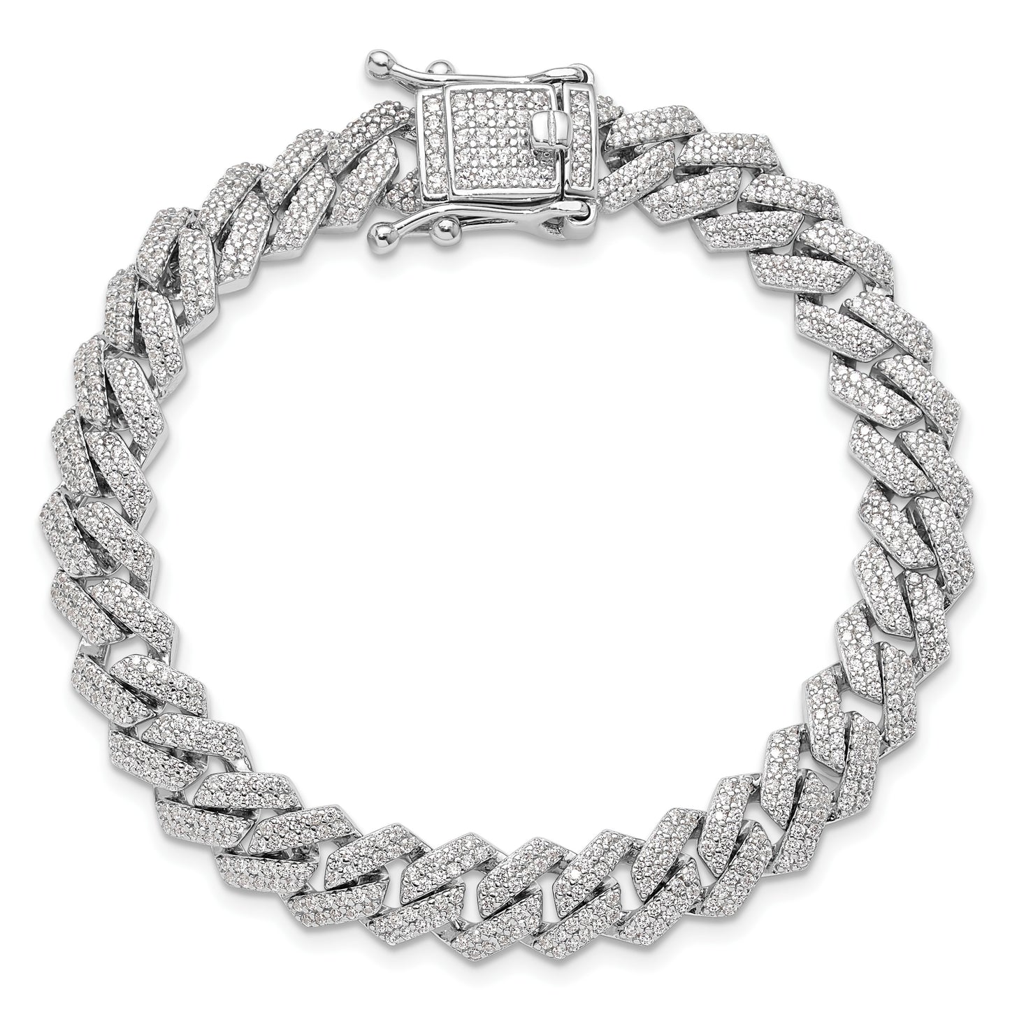 Sterling Silver Rhodium-plated Micro Pav� CZ Monaco Link 7.5in Bracelet