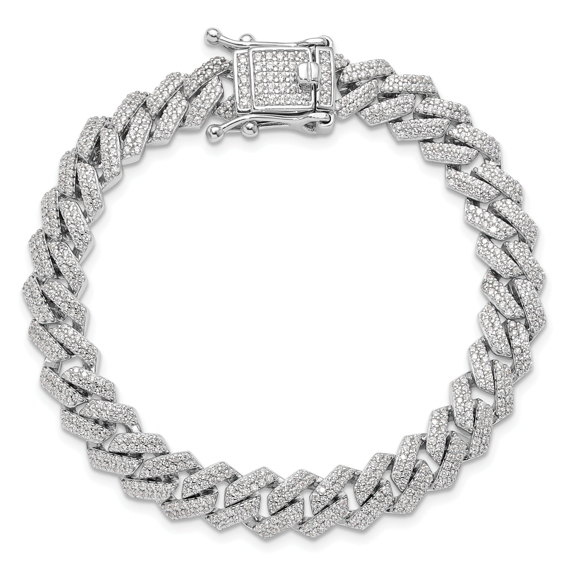 Sterling Silver Rhodium-plated Micro Pav� CZ Monaco Link 7.5in Bracelet