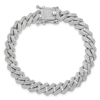 Sterling Silver Rhodium-plated Micro Pav� CZ Monaco Link 7.5in Bracelet