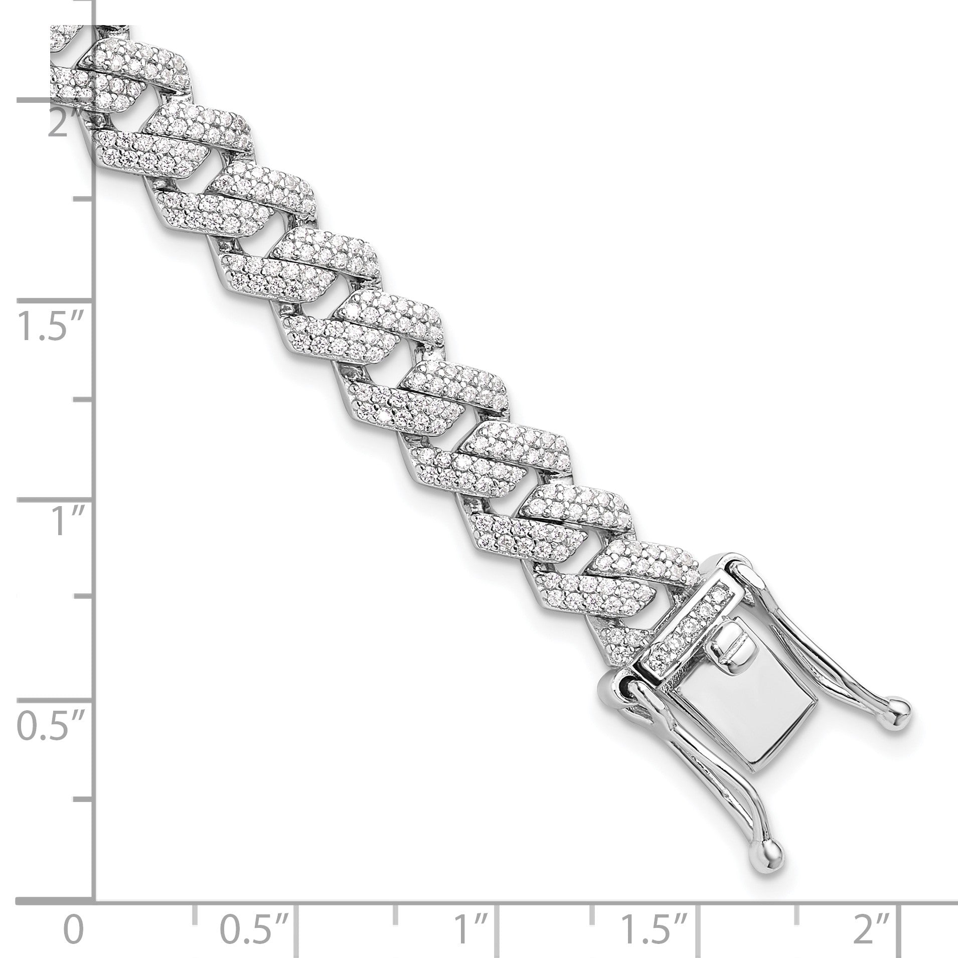 Sterling Silver Rhodium-plated Micro Pav� CZ Monaco Link 7.5in Bracelet