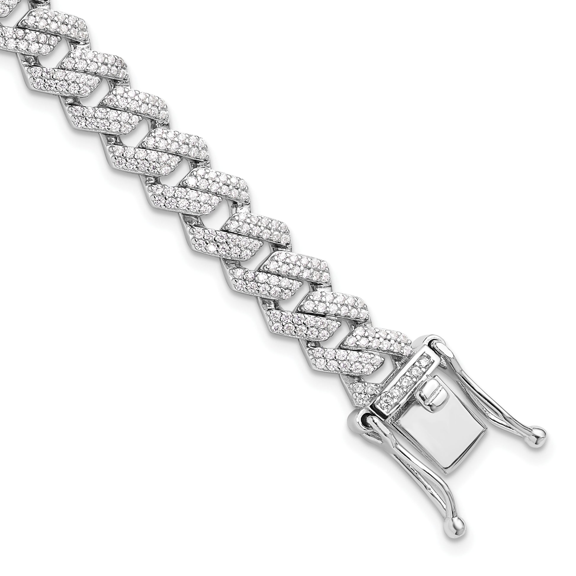 Sterling Silver Rhodium-plated Micro Pav� CZ Monaco Link 7.5in Bracelet