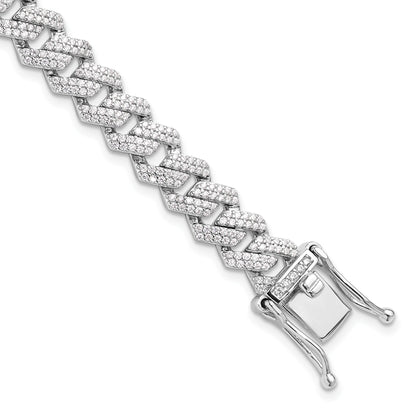 Sterling Silver Rhodium-plated Micro Pav� CZ Monaco Link 7.5in Bracelet